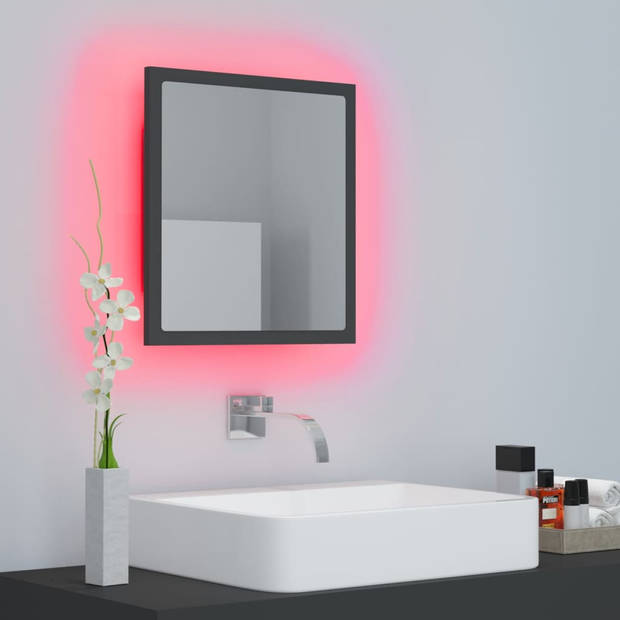 The Living Store Wandspiegel LED Verlichting - 40 x 8.5 x 37 cm - Grijs