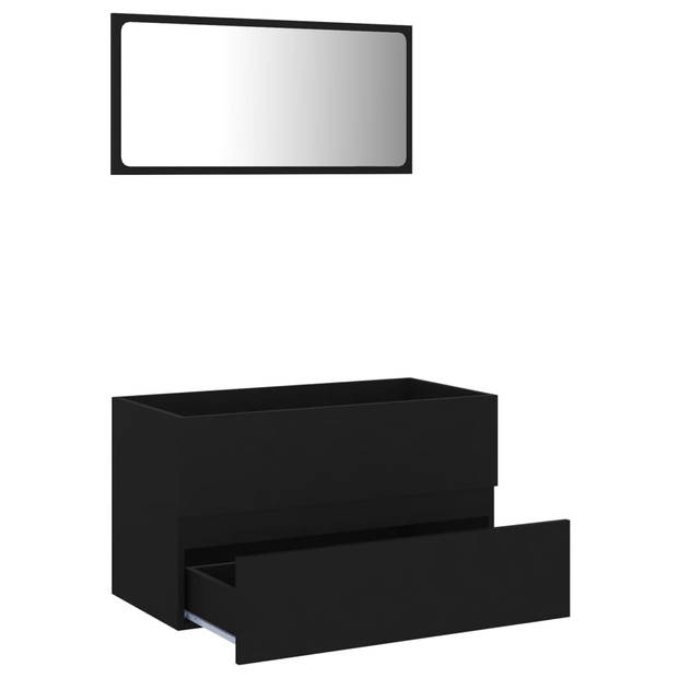 The Living Store Badkamermeubelset - naam - Meubelset - 80x38.5x45cm - Zwart spaanplaat - Inclusief spiegel