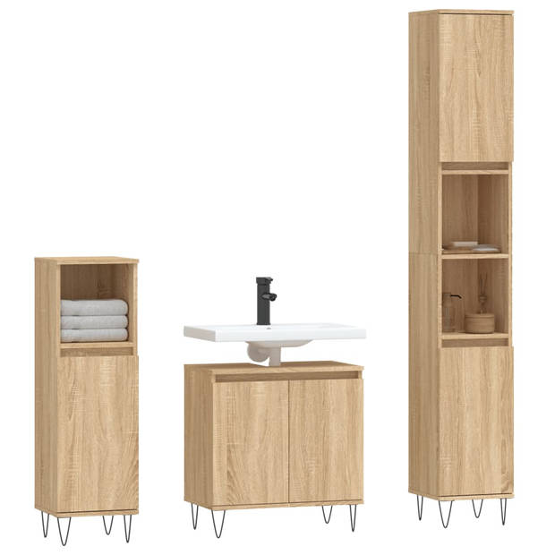 The Living Store Badkamermeubelset - Sonoma eiken - 30x30x190 cm/30x30x100 cm/58x33x60 cm