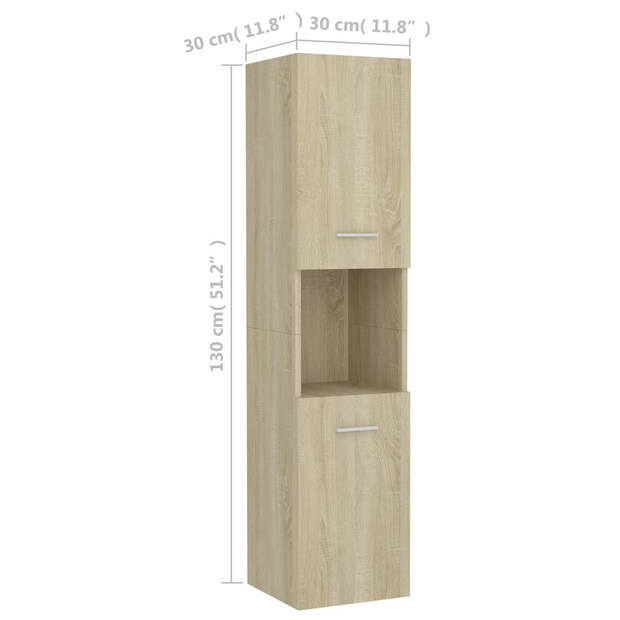 The Living Store Wandkast Sonoma Eiken 30x30x130 cm - 5 vakken - 2 deuren