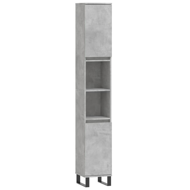 The Living Store Badkaast Betongrijs 30x30x190cm - 4 Vakken met deuren - 2 open schappen - Duurzaam bewerkt hout