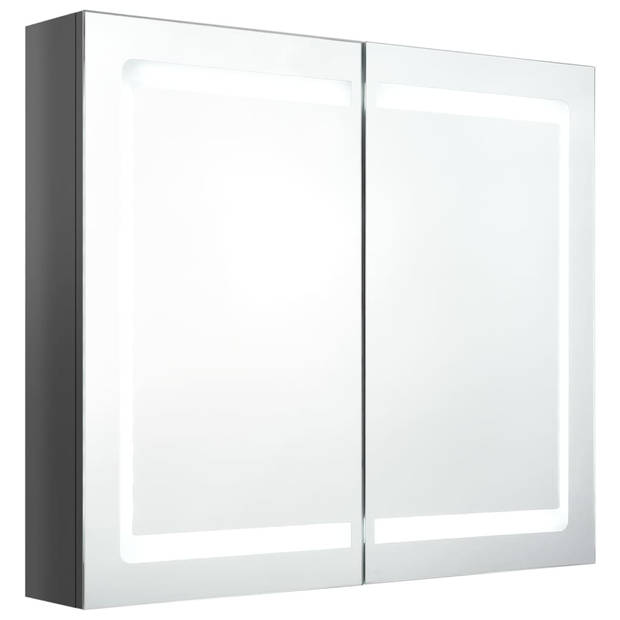 The Living Store Wandkast LED - MDF met Melamine-afwerking - 80 x 12 x 68 cm - Glanzend Grijs