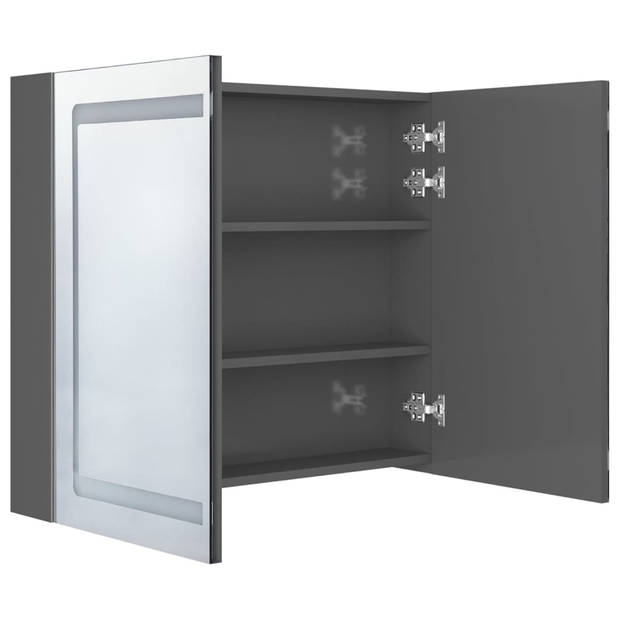 The Living Store Wandkast LED - MDF met Melamine-afwerking - 80 x 12 x 68 cm - Glanzend Grijs