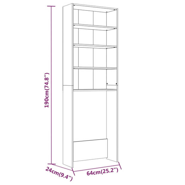 vidaXL Wasmachinekast 64x24x190 cm grijs sonoma eikenkleurig