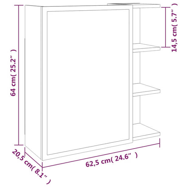 The Living Store Badkamerspiegelkast - Grijs Sonoma Eiken - 62.5 x 20.5 x 64 cm - Wandmontage