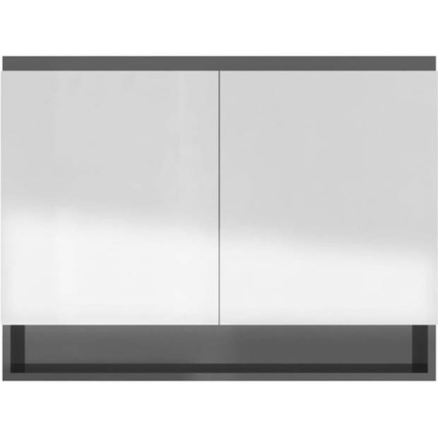The Living Store Spiegelkast - Wand - 80 x 15 x 60 cm - Glanzend grijs