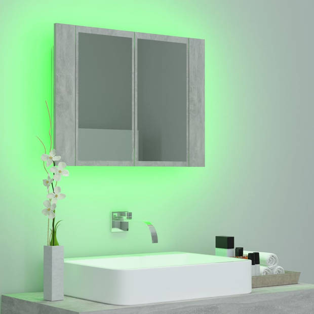 The Living Store Badkaast - RGB-verlichting - Acrylspiegel - Betongrijs - 60 x 12 x 45 cm
