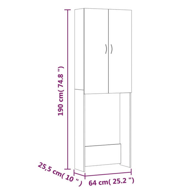 The Living Store Badkaast - bruineiken - 64 x 25.5 x 190 cm - 2 deuren en 3 vakken