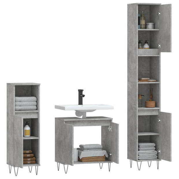 The Living Store Badkamermeubelset - Betongrijs - 30x30x190cm/30x30x100cm - Duurzaam materiaal en ijzeren poten