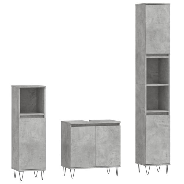 The Living Store Badkamermeubelset - Betongrijs - 30x30x190cm/30x30x100cm - Duurzaam materiaal en ijzeren poten