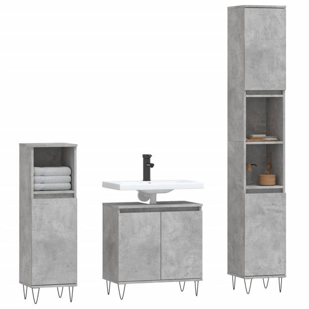 The Living Store Badkamermeubelset - Betongrijs - 30x30x190cm/30x30x100cm - Duurzaam materiaal en ijzeren poten