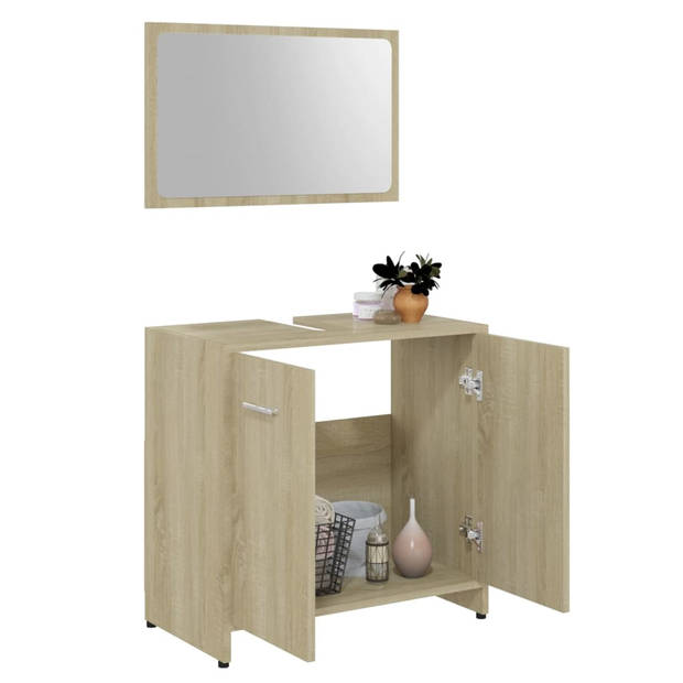 The Living Store Badkamermeubelset - Sonoma Eiken - Spiegel- 60 x 37 cm - Kast- 60 x 33 x 61 cm