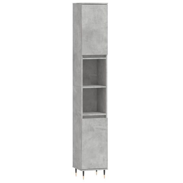 The Living Store Badkamermeubelset Betongrijs - 30x30x190 cm (hoog) - Duurzaam hout en ijzer