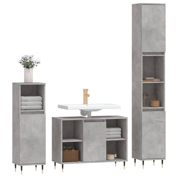 The Living Store Badkamermeubelset Betongrijs - 30x30x190 cm (hoog) - Duurzaam hout en ijzer