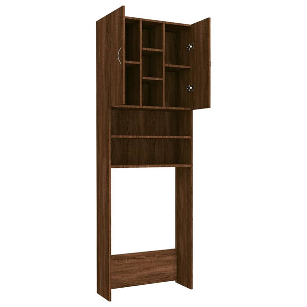 The Living Store Wasmachinekast - Brown Oak - 64 x 25.5 x 190 cm - 2 deuren - 9 vakken