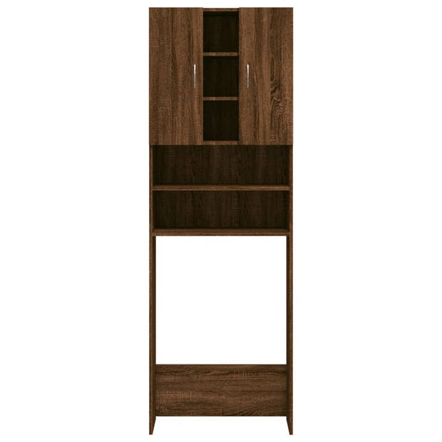 The Living Store Wasmachinekast - Brown Oak - 64 x 25.5 x 190 cm - 2 deuren - 9 vakken