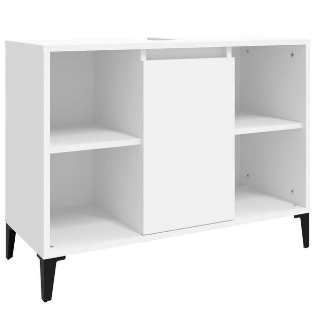 The Living Store Badmeubelset - Wit - Bewerkt hout en metaal - 80x33x60 cm (B x D x H) - Voldoende opbergruimte