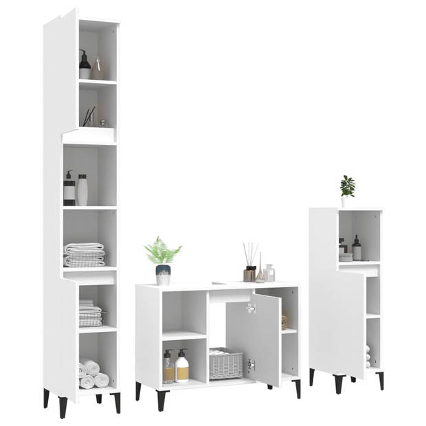 The Living Store Badmeubelset - Wit - Bewerkt hout en metaal - 80x33x60 cm (B x D x H) - Voldoende opbergruimte