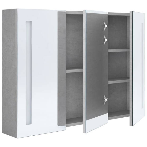 The Living Store LED Wandspiegelkast - Betongrijs - 89 x 14 x 62 cm - USB-aansluiting - MDF met melamine-afwerking