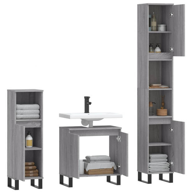 The Living Store Badkamermeubelset - naam - Badkaast (hoog)- 30 x 30 x 190 cm (L x B x H) (grijs sonoma eiken)