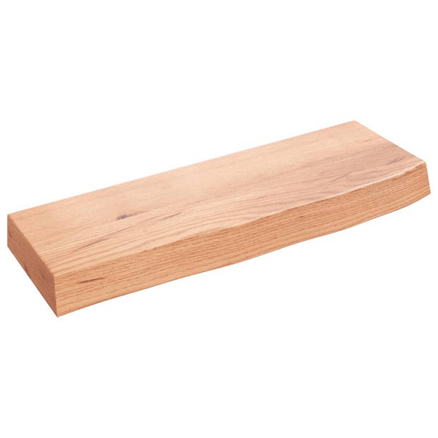 The Living Store Wandplank Eikenhout - 60x20x6 cm - Rustieke Stijl - Lichtbruin - Natuurlijke Rand