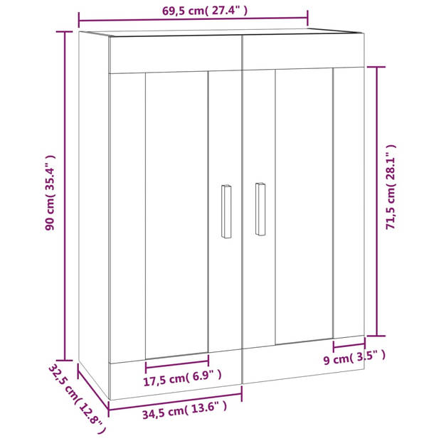 vidaXL Wandkast 69,5x32,5x90 cm bewerkt hout wit