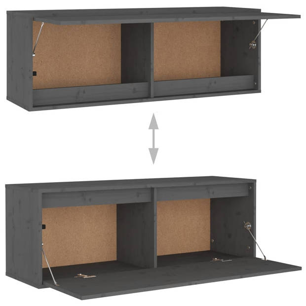 The Living Store Zwevende Kast - 100x30x35 cm - Massief Grenenhout - Grijs