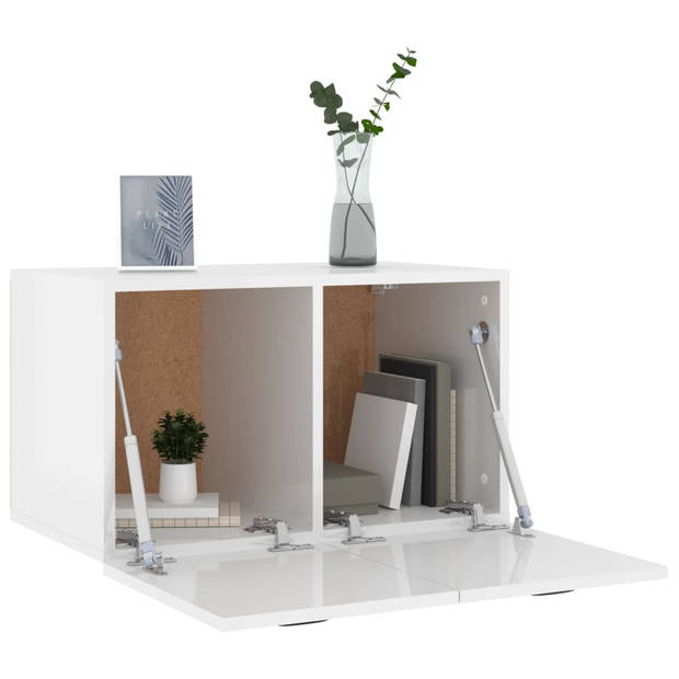The Living Store Zwevende wandkast - Hoogglans wit - 80 x 35 x 36.5 cm - Bewerkt hout