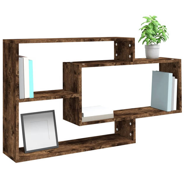 The Living Store Wandschap Gerookt Eiken - Wandkast 104x20x58.5 cm - 3 Open Vakken - Bewerkt Hout