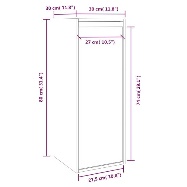 The Living Store Wandkast - Massief grenenhout - 30 x 30 x 80 cm - Wit