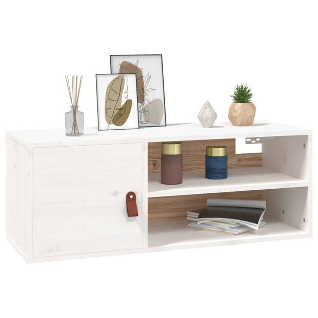 The Living Store Wandkast - Massief grenenhout - 80 x 30 x 30 cm - Wit