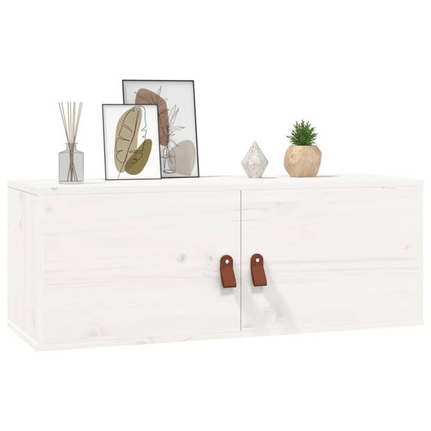 The Living Store Wandkast - Grenenhout - 80 x 30 x 30 cm - Wit