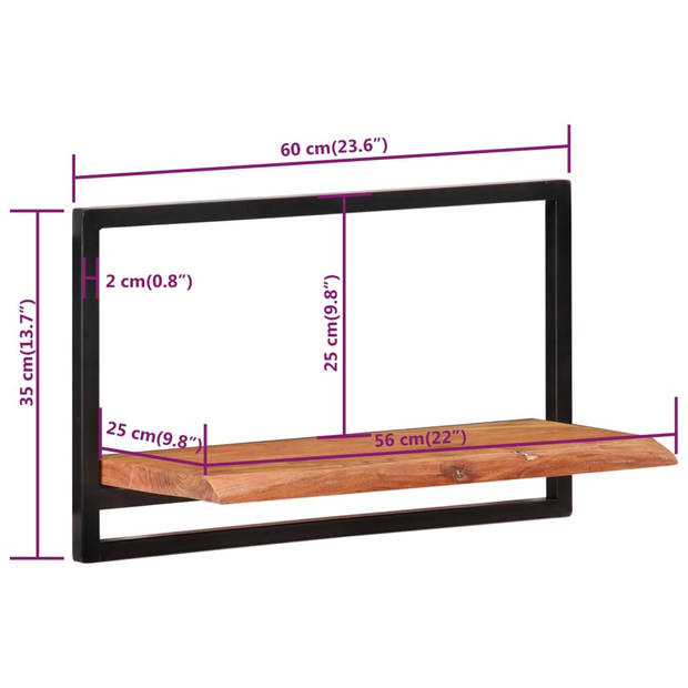 The Living Store Houten wandschappen - 60 x 25 x 35 cm - Massief acaciahout en staal