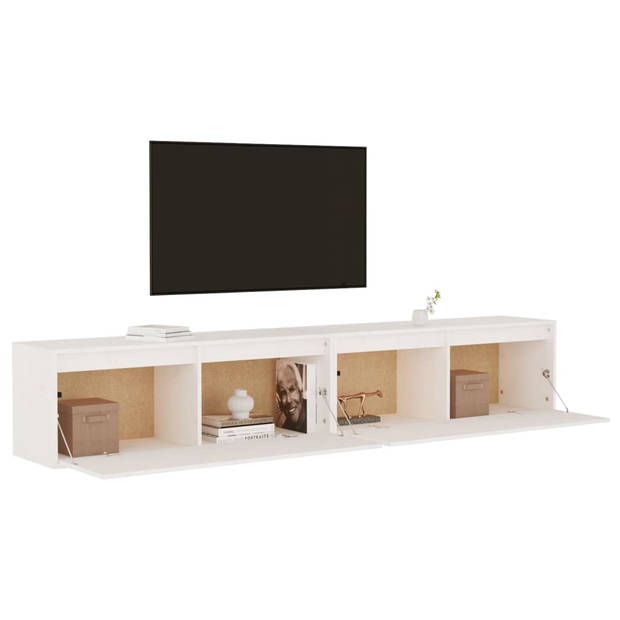 The Living Store Wandkast - 100x30x35 cm - massief grenenhout - wit