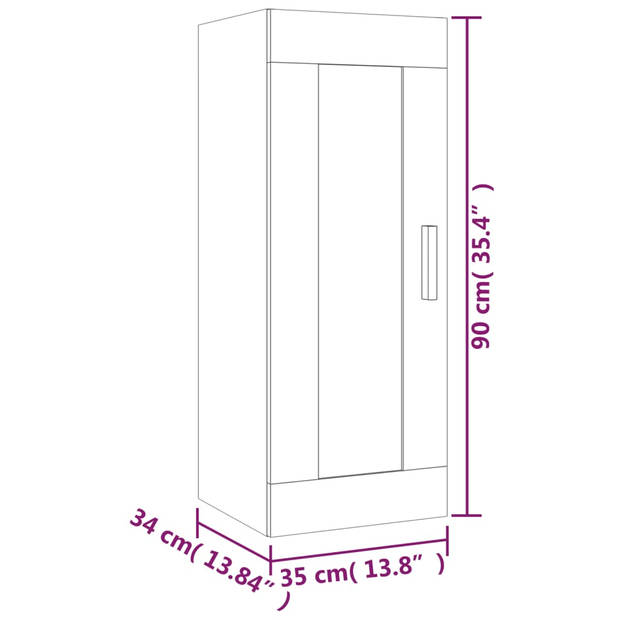 The Living Store Wandkast - Gerookt Eiken - 35 x 34 x 90 cm