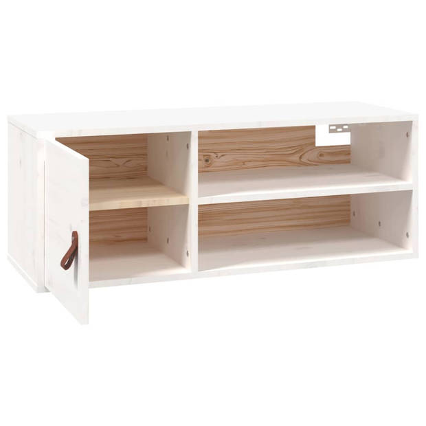The Living Store Wandkast Massief Grenenhout - 80 x 30 x 30 cm - Wit
