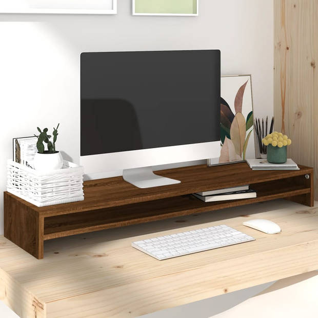 The Living Store Monitorstandaard - Schermverhoger - 100 x 24 x 13 cm - Ken- Bruineiken - Materiaal- Bewerkt hout
