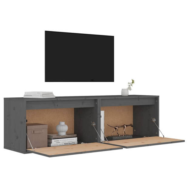 The Living Store Hangende Wandkast - Grenenhout - 60 x 30 x 35 cm - Kleur- Grijs