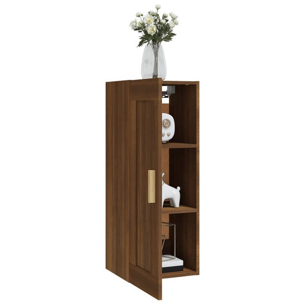 The Living Store Wandkast Bruineiken - 35 x 34 x 90 cm - Houten Opbergkast