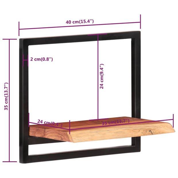 The Living Store Wandschap Acaciahout Staal - 40 x 24 x 35 cm - Uniek ontwerp