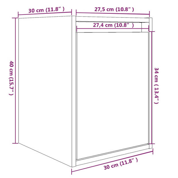 vidaXL Wandkast 30x30x40 cm massief grenenhout honingbruin