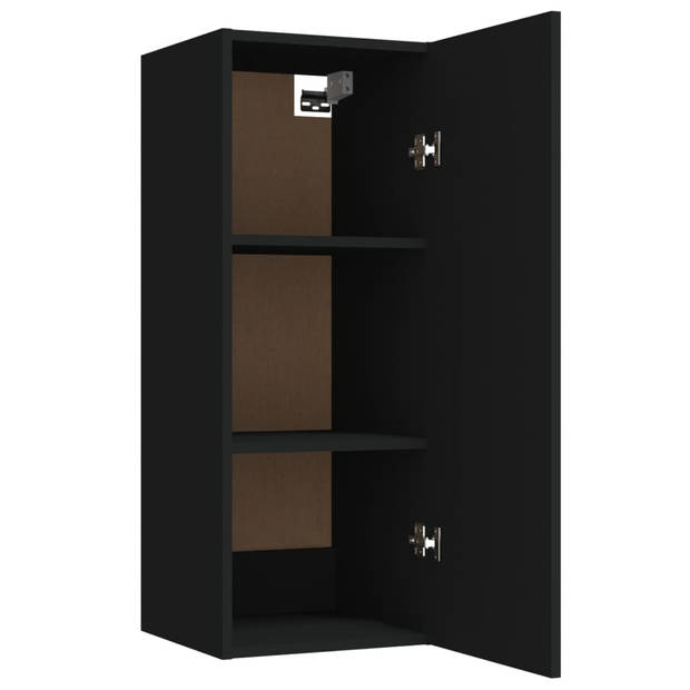 The Living Store Wandkast XYZ - Zwevende kast - 34.5 x 34 x 90 cm - Bewerkt hout - Zwart