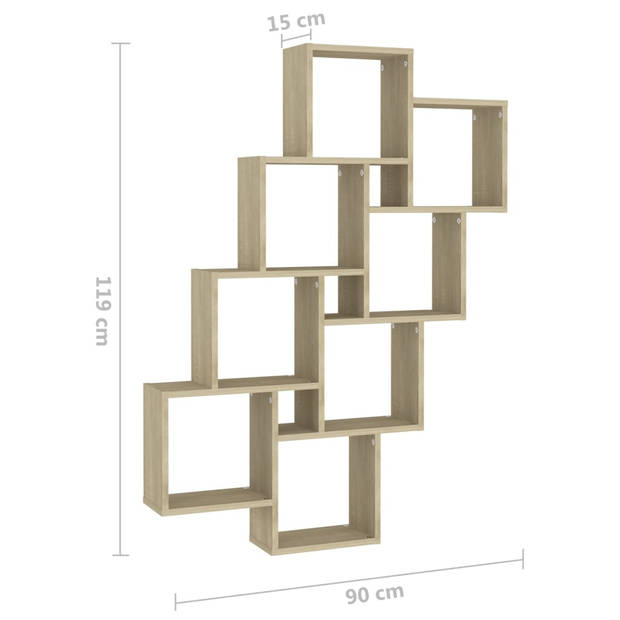 The Living Store Kubus Wandschap - 90 x 15 x 119 cm - Sonoma Eiken