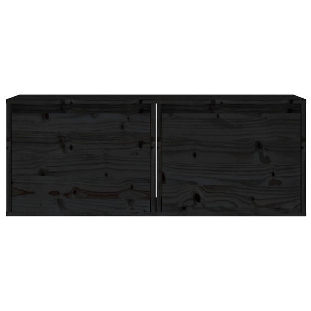 The Living Store Zwevende wandkast - massief grenenhout - 45 x 30 x 35 cm - zwart