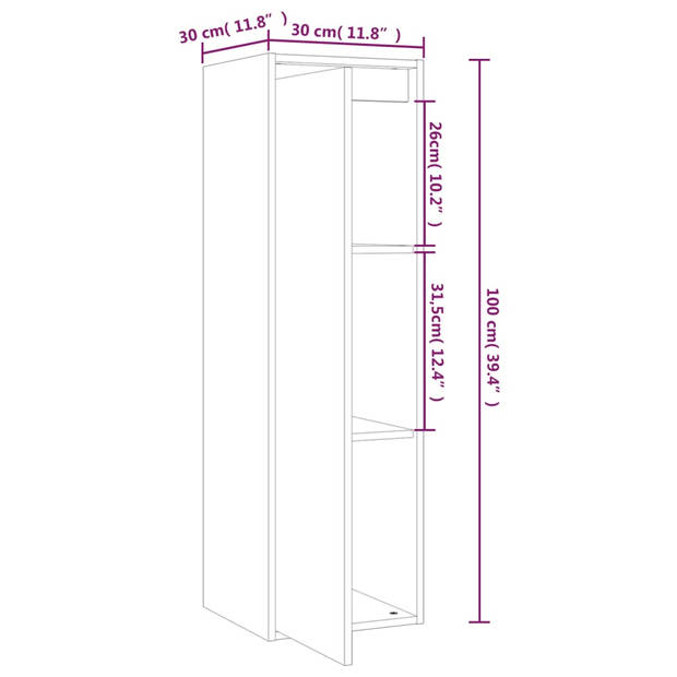 The Living Store Zwevende Wandkast Grijs 30x30x100 cm - Massief Grenenhout