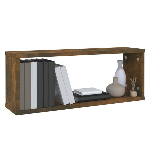 The Living Store Kubus Wandschap - Gerookt Eiken - 60 x 15 x 23cm - Opbergruimte - Bewerkt Hout