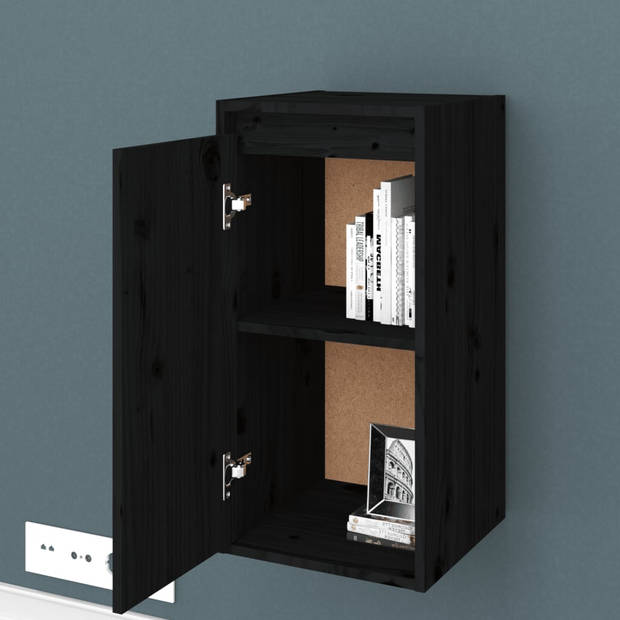 The Living Store Wandkast - 30 x 30 x 60 cm - massief grenenhout - zwart