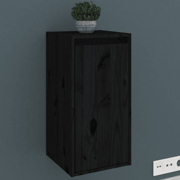 The Living Store Wandkast - 30 x 30 x 60 cm - massief grenenhout - zwart