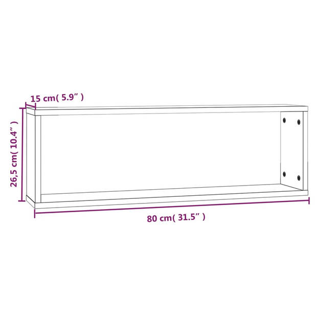 The Living Store Kubuswandschap - Gerookt eiken - Set van 2 - Afmetingen- 80 x 15 x 26.5 cm