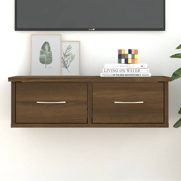 The Living Store Zwevende TV-kast - 60 x 26 x 18.5 cm - Bruineiken - Bewerkt hout